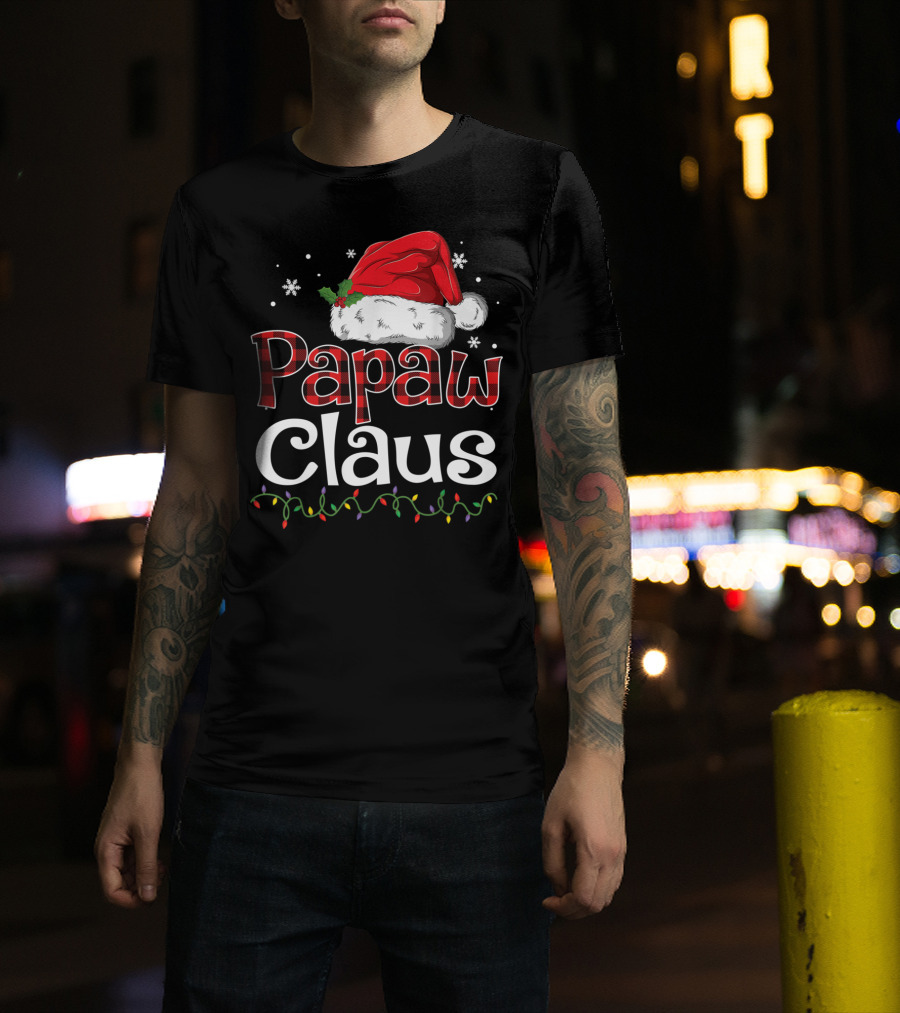 Papaw Claus Christmas Santa Hat Snowflakes Lights T-Shirt