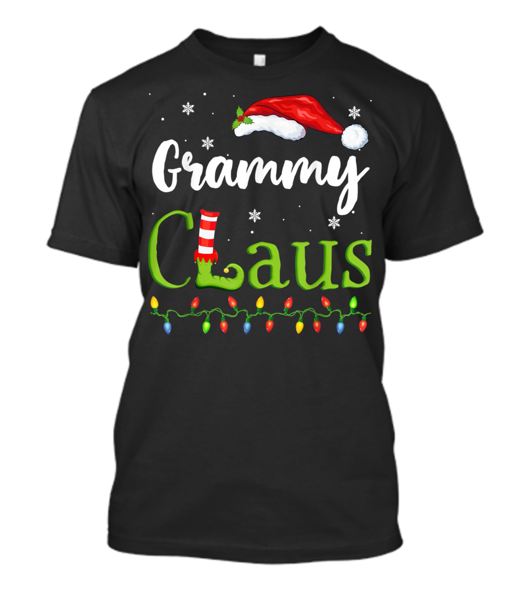Grammy Claus Santa Grandma With Elf Shoe And Christmas Lights T-Shirt