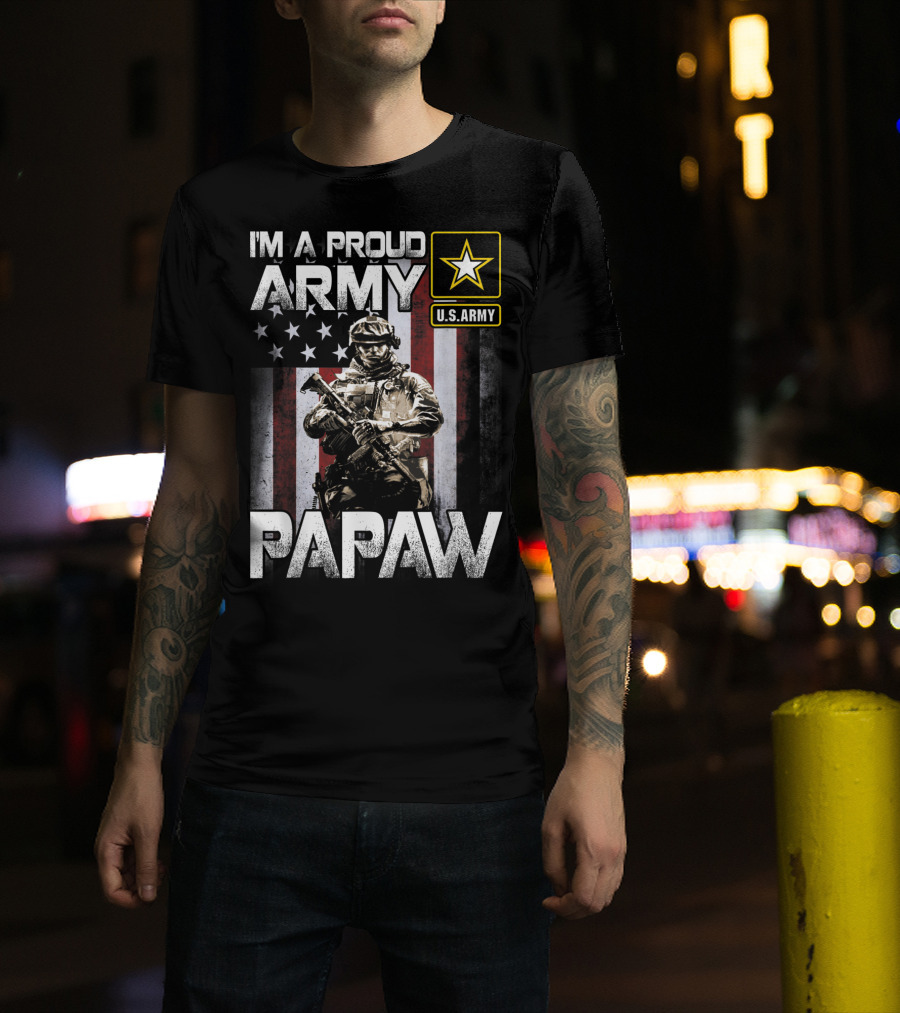 I'm A Proud Army Papaw U.S. Army Star Soldier And American Flag T-Shirt
