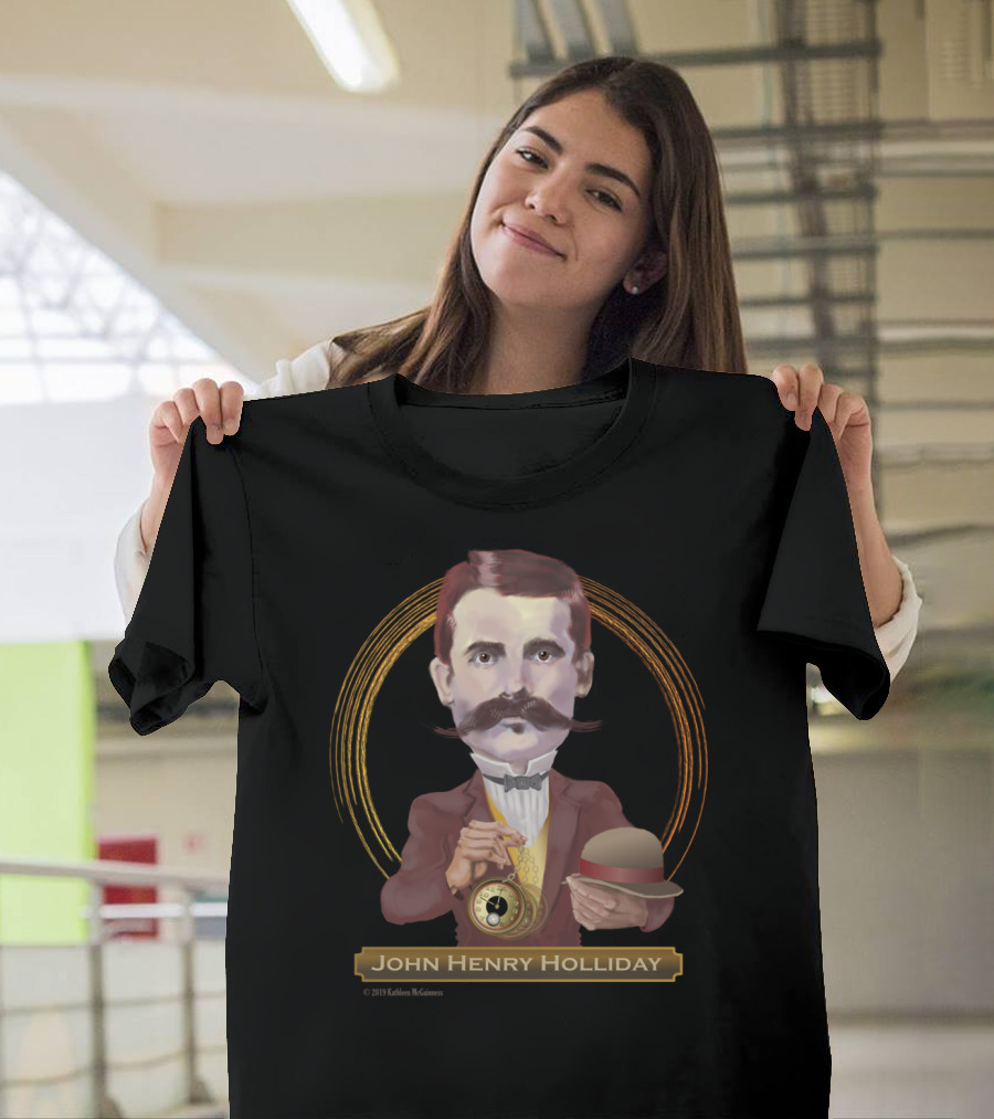 John Henry Holliday Wild West Legend Holding Pocket Watch And Bowler Hat T-Shirt