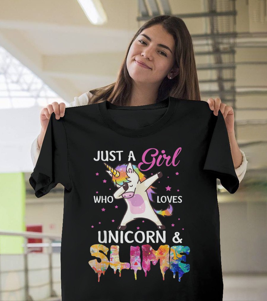 Just A Girl Who Loves Unicorn and Slime Dabbing Magical Fun T-Shirt