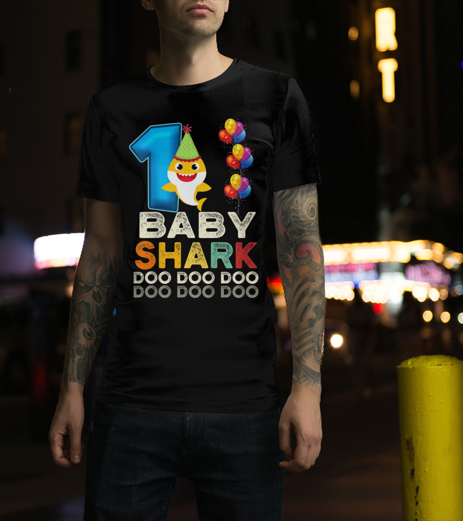 1 Baby Shark Doo Doo Doo Kids 1st Birthday Son Daughter T-Shirt