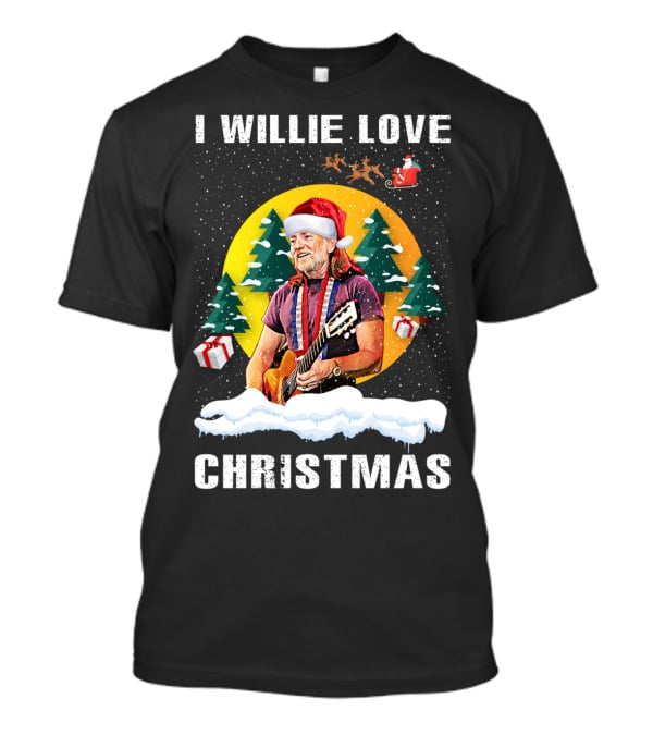 I Willie Love Christmas Santa Hat Guitar Snow Scene T-Shirt