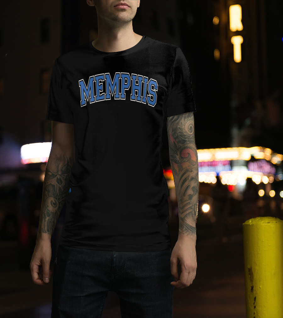 Memphis Varsity Arch Blue Letters T-Shirt