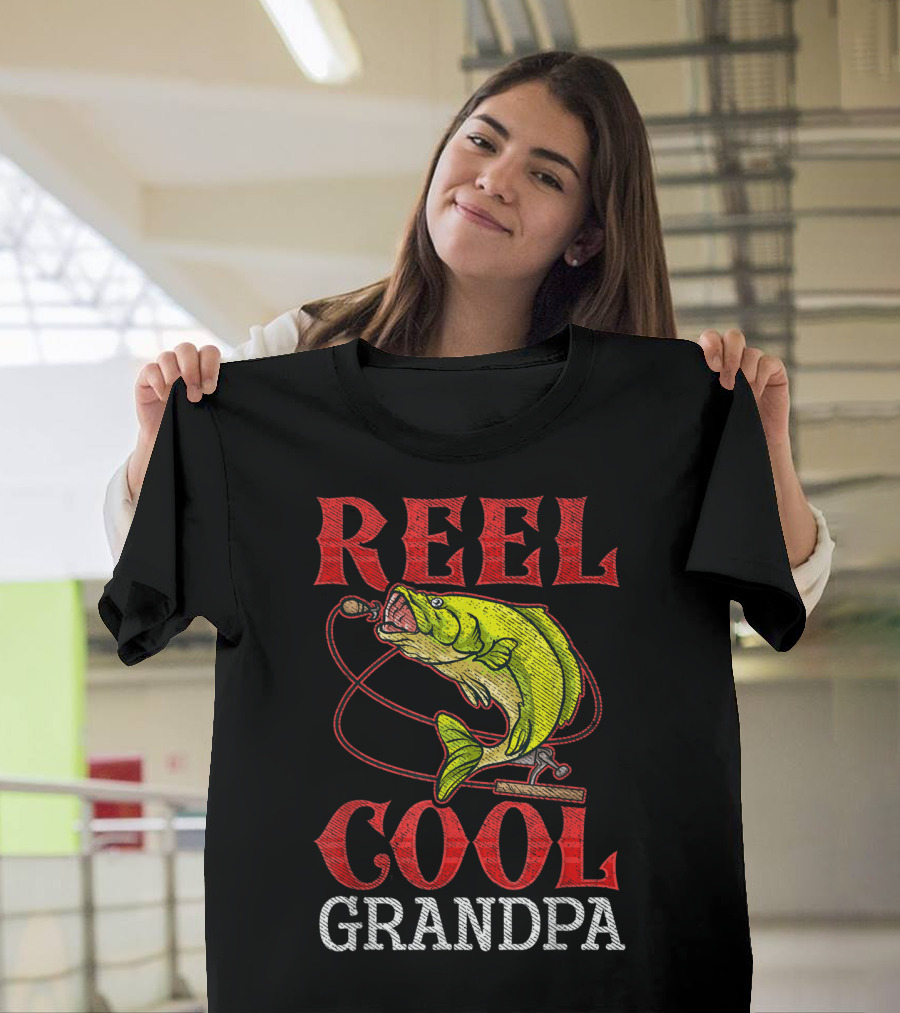 Reel Cool Grandpa Fishing Lover Bass Catcher T-Shirt