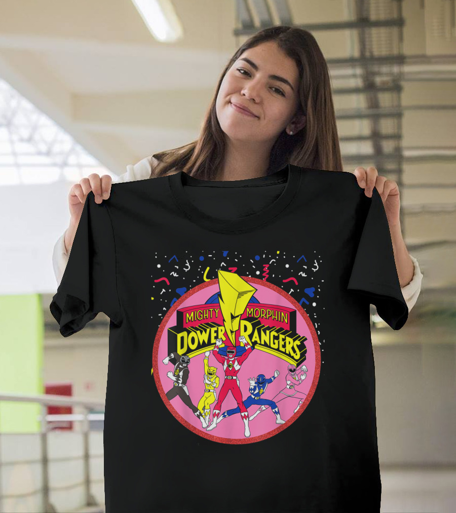 Mighty Morphin Power Rangers Pink Circle with Group T-Shirt