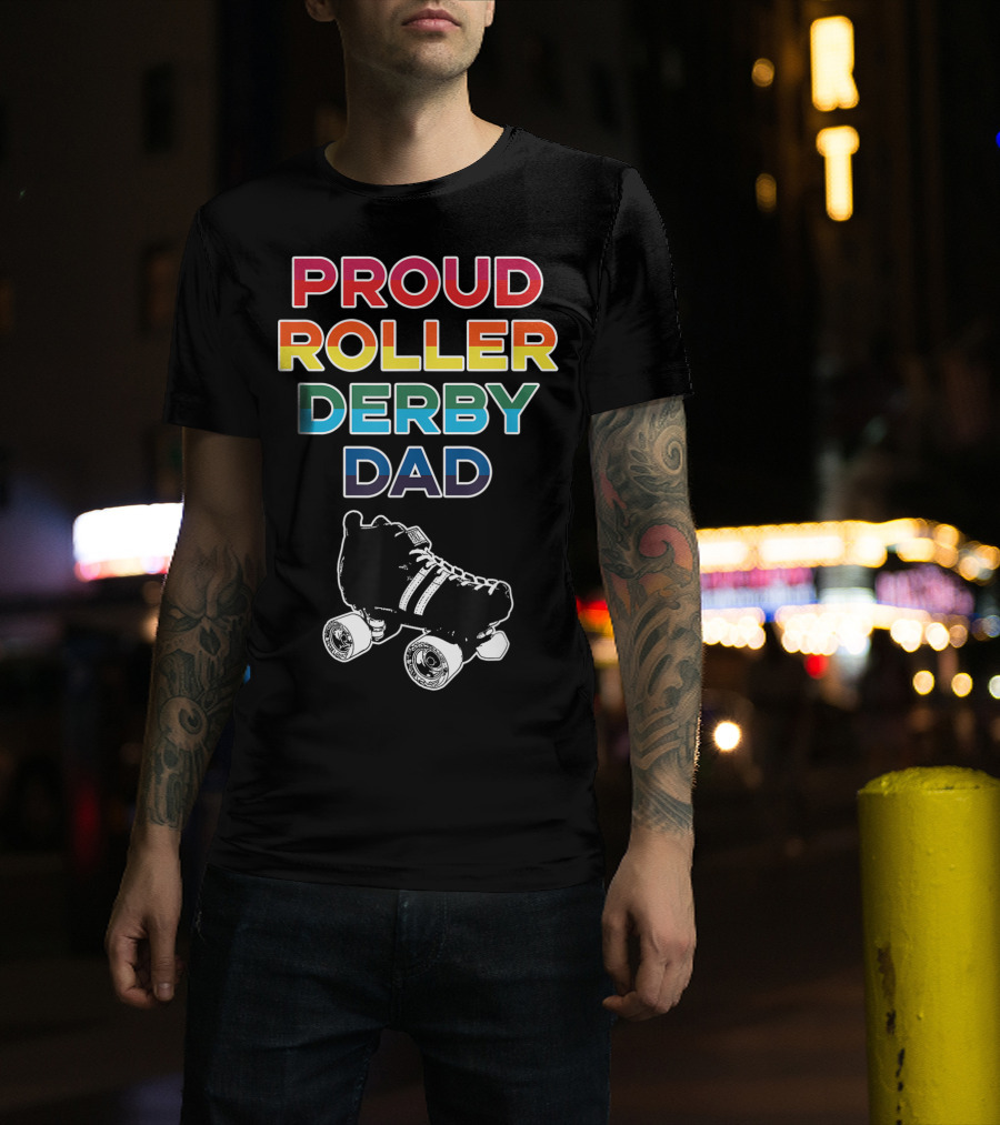 Proud Roller Derby Dad Pride Colorful Roller Skate T-Shirt