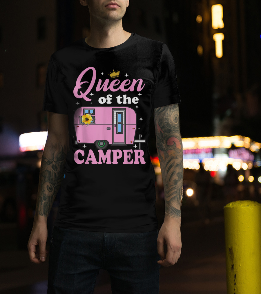 Queen Of The Camper Crowned Floral Retro Caravan Camping Outdoor T-Shirt