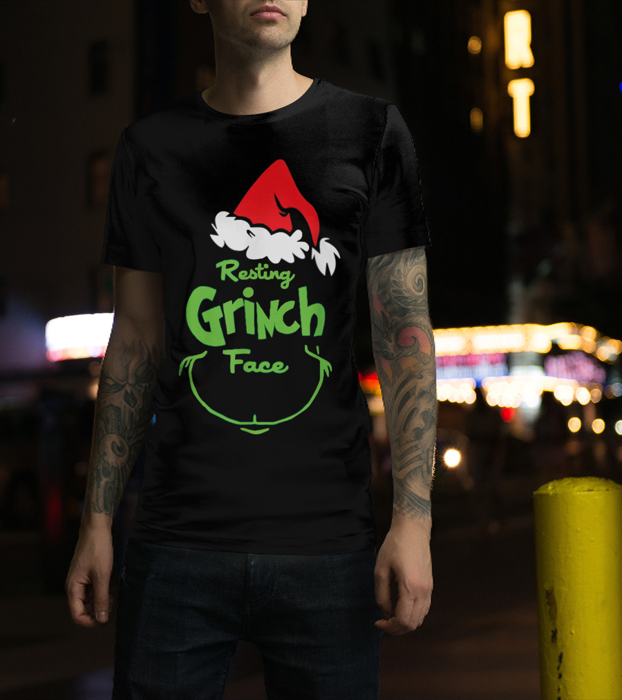 Resting Grinch Face Santa Hat Raglan Baseball T-Shirt