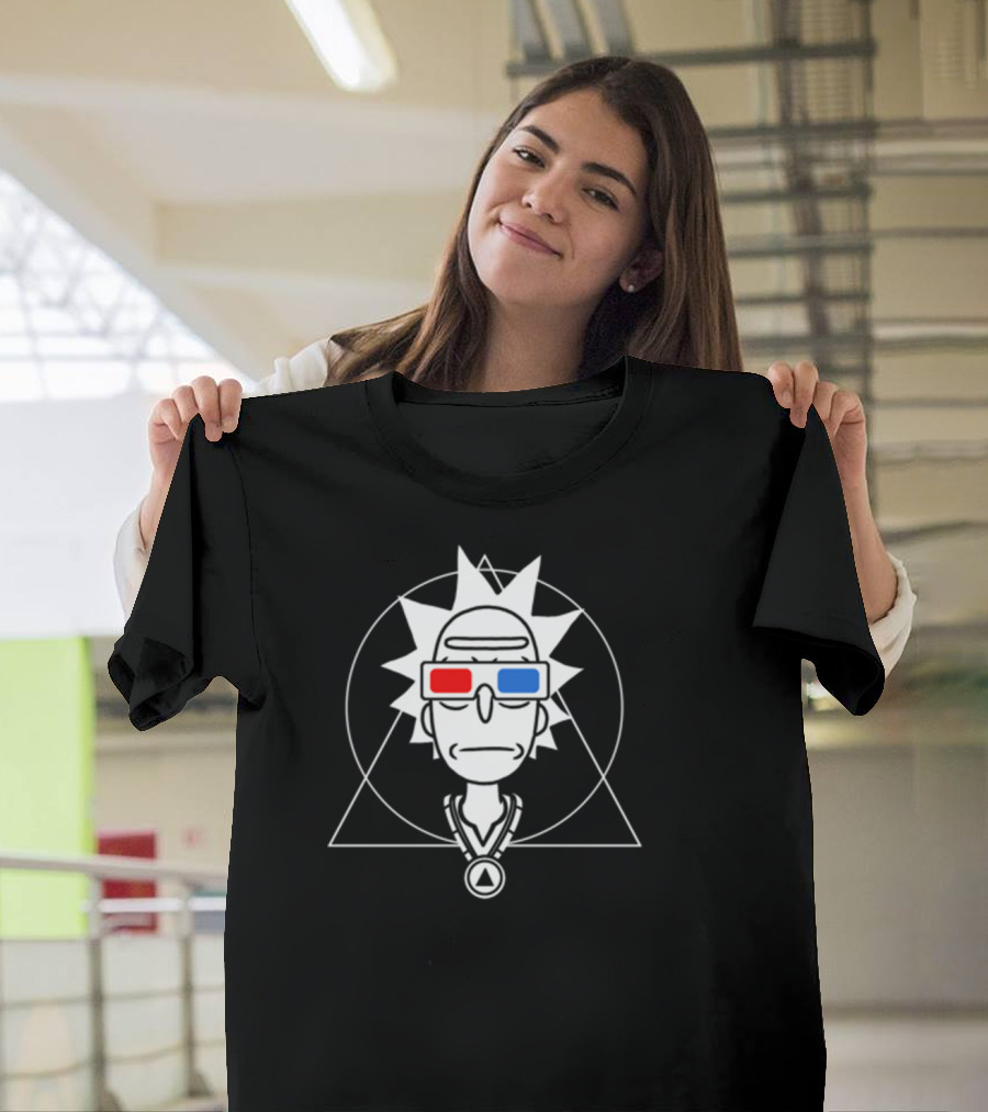Rick And Morty Spiritual Rick 3D Glasses Geometric Line T-Shirt