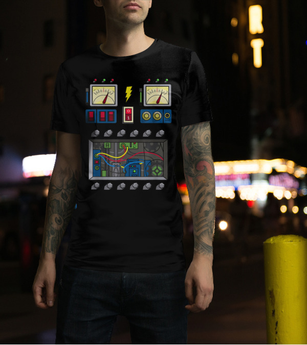 Robot Costume Girls Kids Adults Meter Panels Lightning Bolt Input T-Shirt