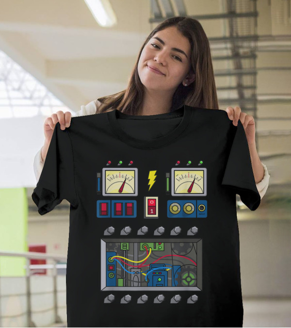 Robot Costume Girls Kids Adults Meter Panels Lightning Bolt Input T-Shirt