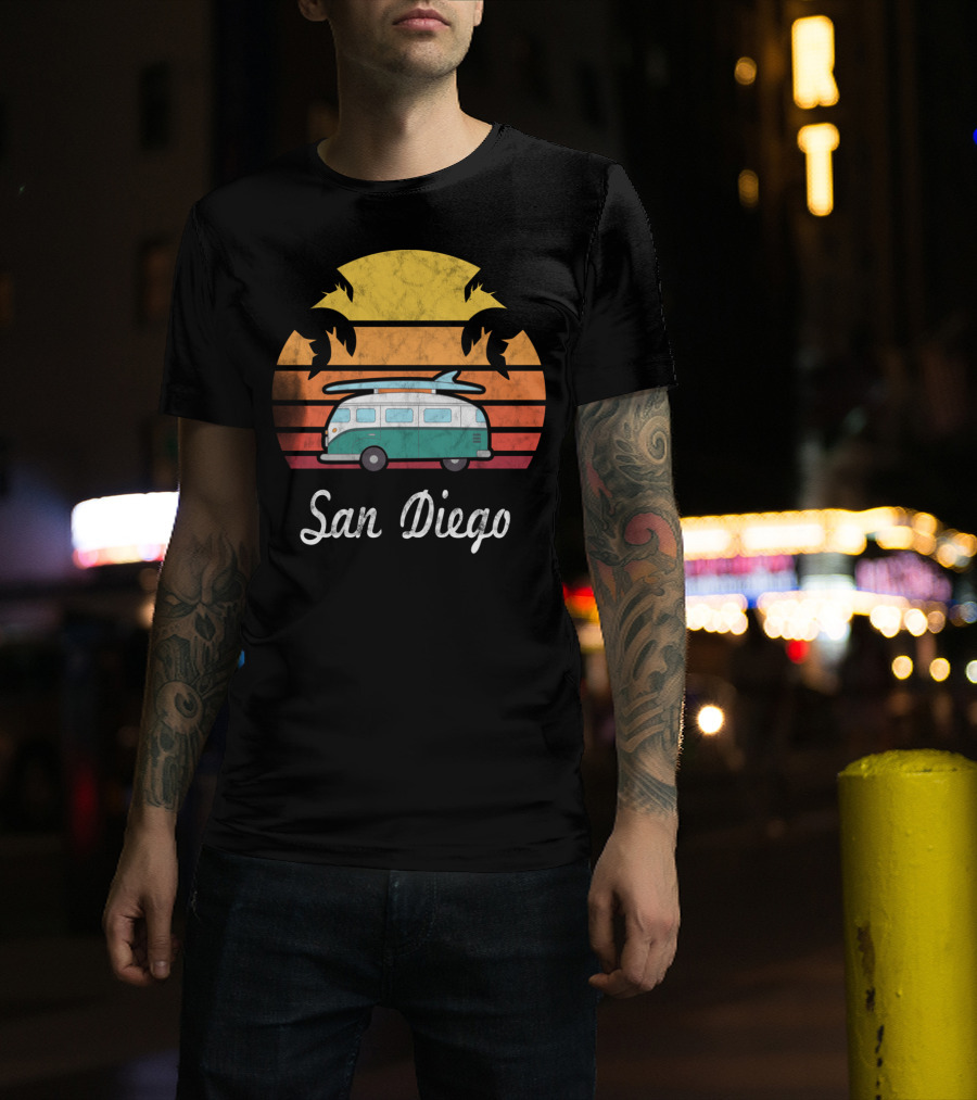 San Diego California Vintage Van Palm Sunset Souvenir T-Shirt
