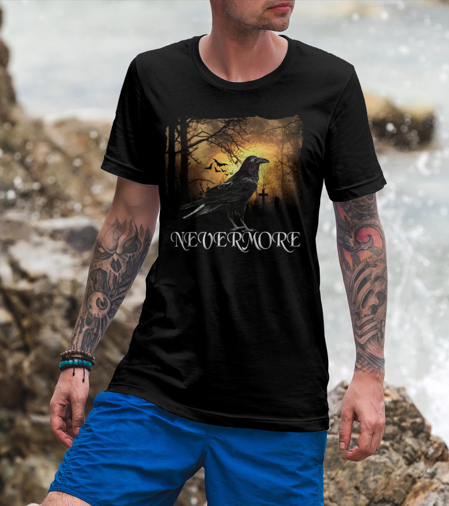 Nevermore Raven Spooky Creepy Edgar Allan Poe T-Shirt