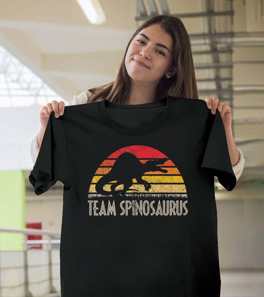 Team Spinosaurus Retro Sunset Silhouette Dinosaur T-Shirt