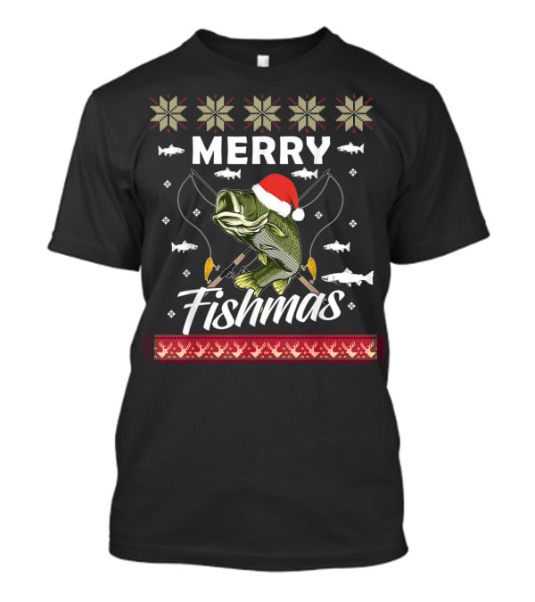 Ugly Christmas Sweater Merry Fishmas Fishing Fisherman Holiday T-Shirt