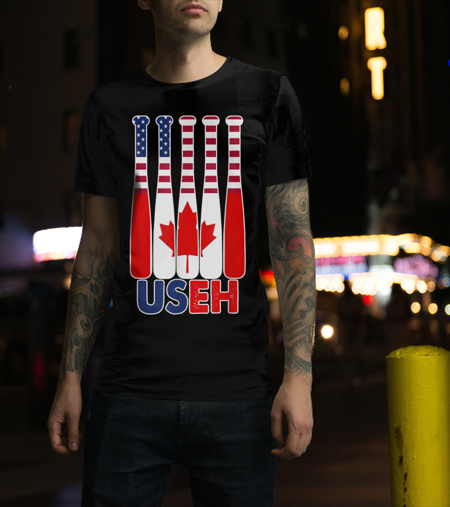 Useh America Canada Flag Baseball Bats Canada Day T-Shirt