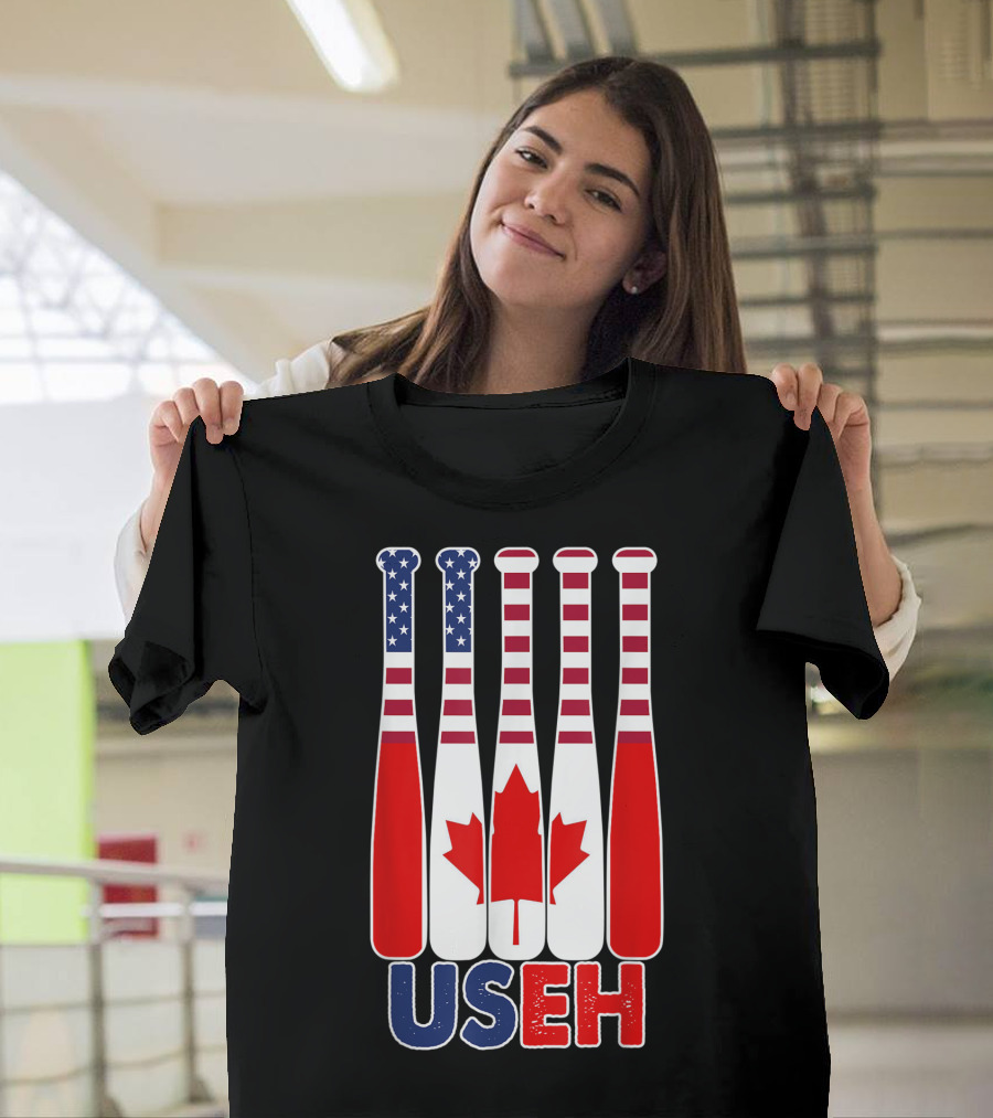 Useh America Canada Flag Baseball Bats Canada Day T-Shirt