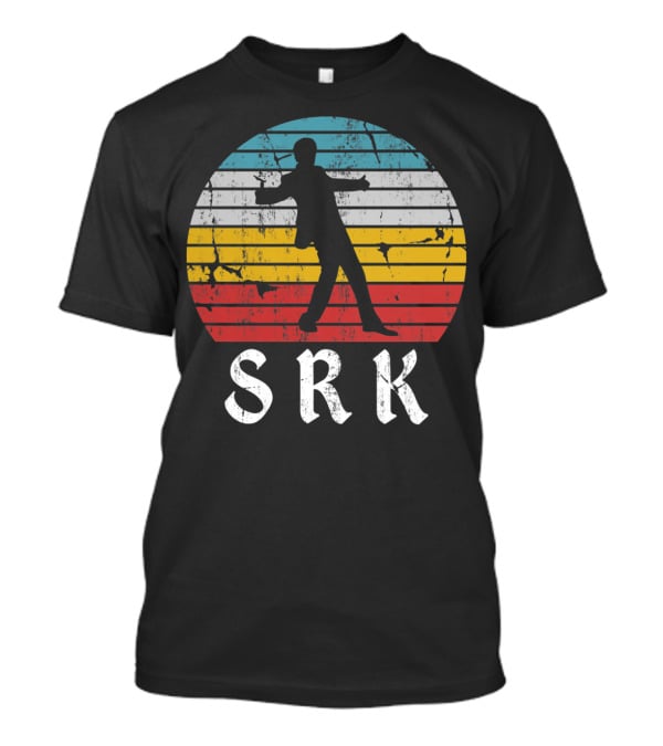 SRK Pose With Retro India Silhouette And Stripes T-Shirt