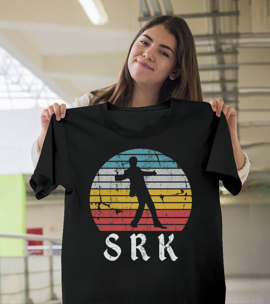 SRK Pose With Retro India Silhouette And Stripes T-Shirt