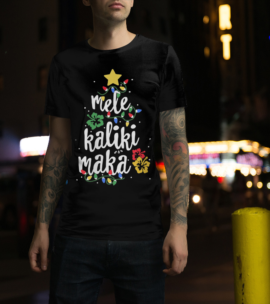Mele Kalikimaka Hawaiian Christmas Lights And Hibiscus Holiday T-Shirt