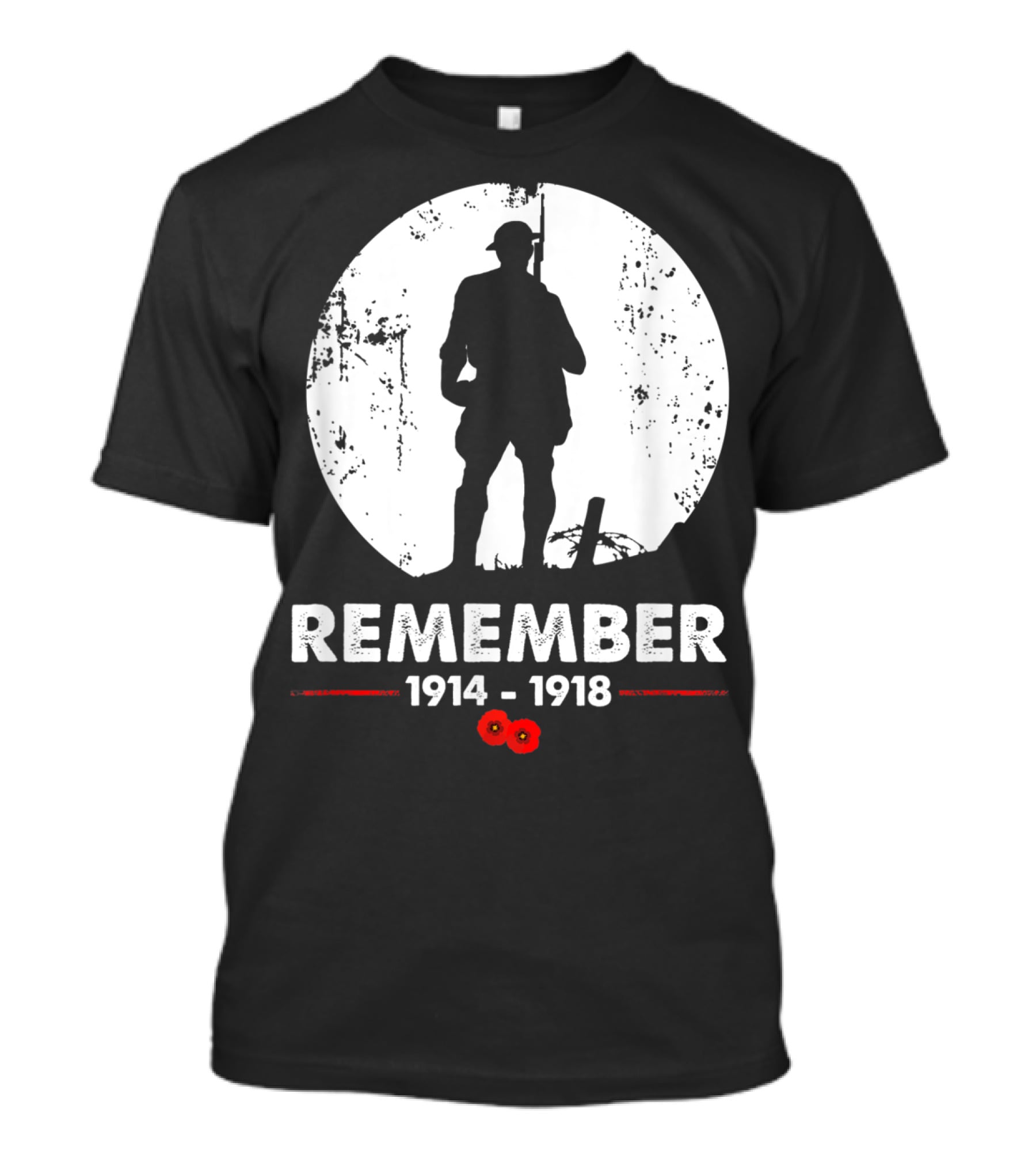 World War 1 Remember 1914-1918 Soldier Silhouette With Poppies T-Shirt