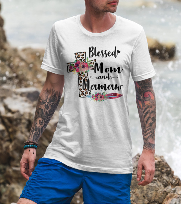 Blessed To Be Called Mom And Mamaw Floral Leopard Cross T-Shirt