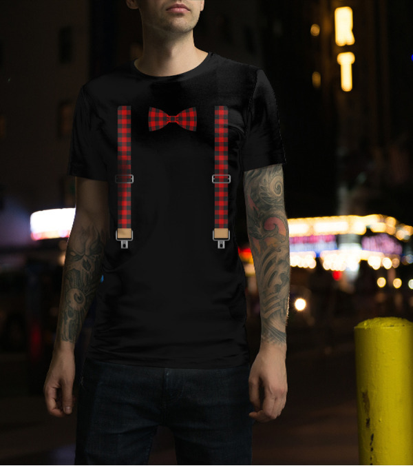 Christmas Buffalo Plaid Bow Tie And Suspenders T-Shirt