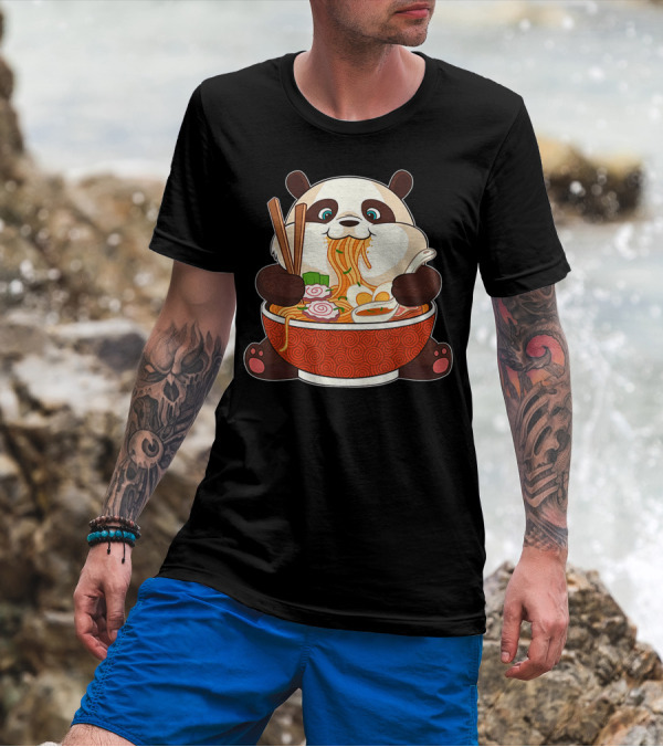 Cute Panda Bear Enjoying Japanese Ramen Noodles T-Shirt