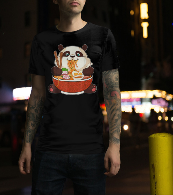 Cute Panda Bear Enjoying Japanese Ramen Noodles T-Shirt