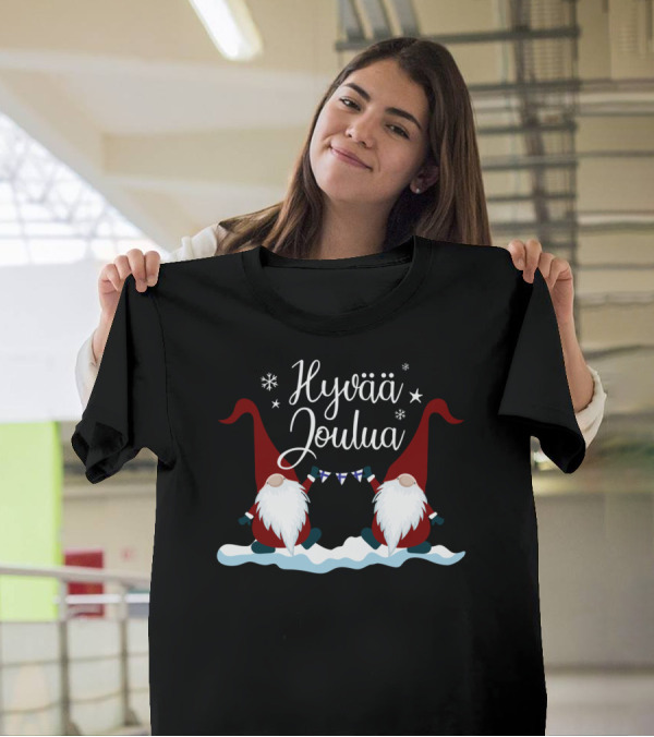 Hyvää Joulua Finnish Merry Christmas Finland Gnomes T-Shirt