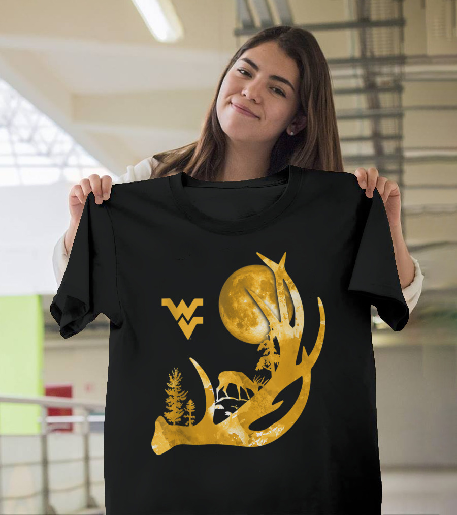West Virginia Mountaineers Antler Moon Deer Silhouette Fan T-Shirt