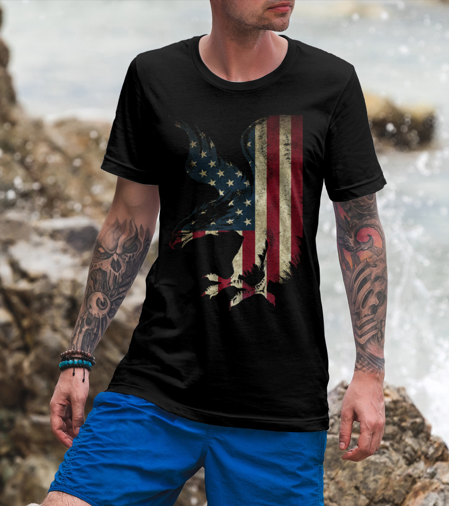American Patriot Freedom Bald Eagle USA Flag T-Shirt