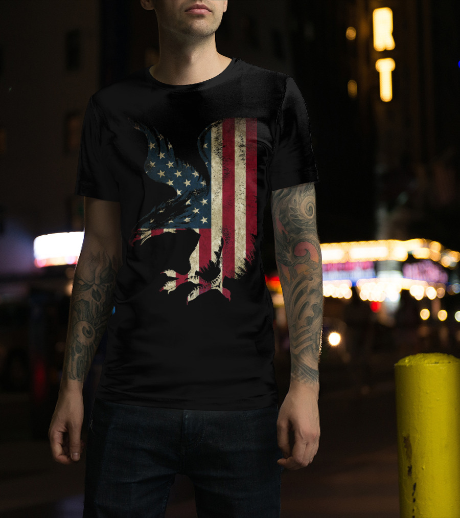 American Patriot Freedom Bald Eagle USA Flag T-Shirt