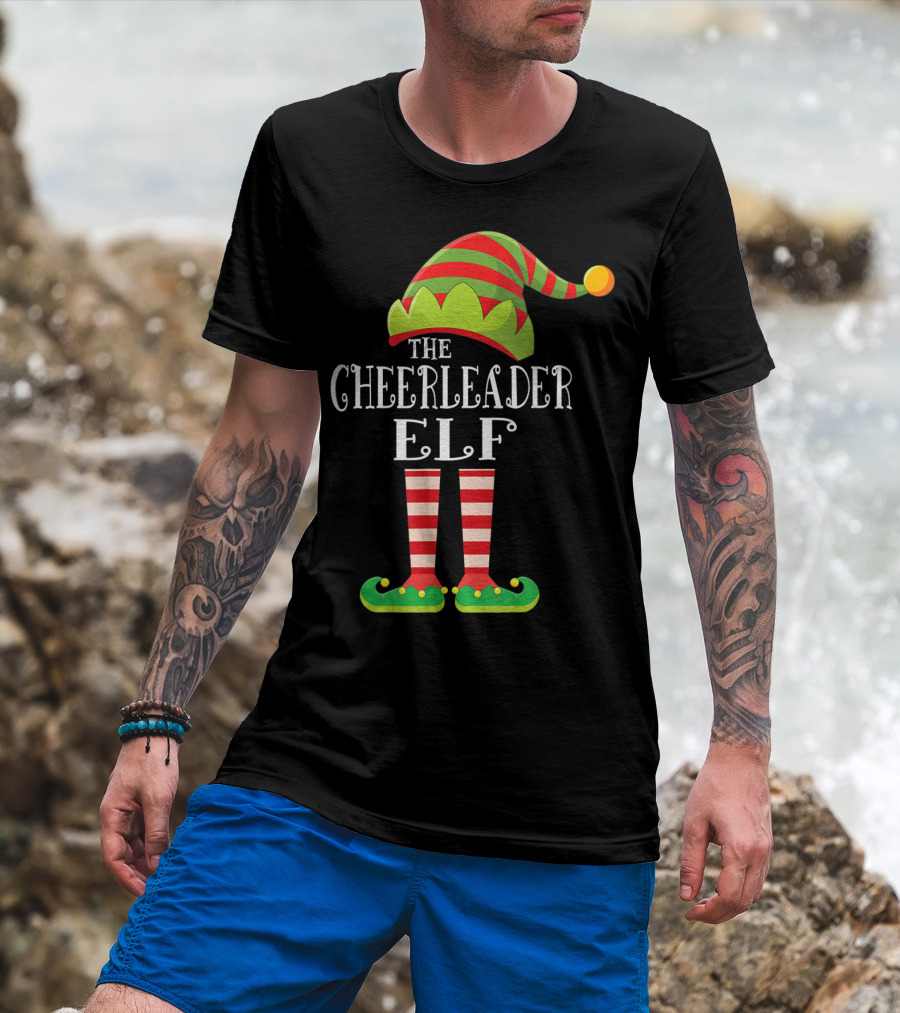 The Cheerleader Elf Matching Family Group Festive Holiday T-Shirt