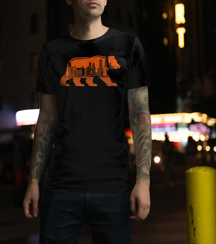 Chicago Football Bear Skyline Orange T-Shirt