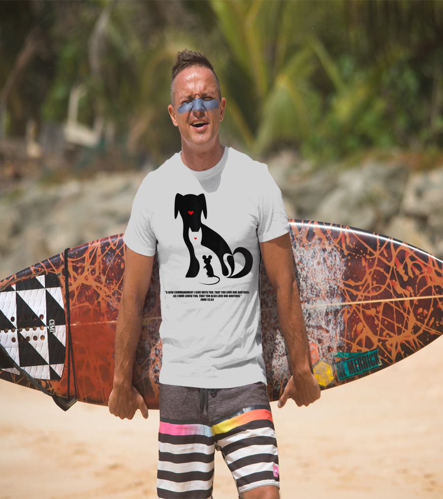 Christian I Love Dogs Cats Mice John 13:34 Commandment T-Shirt