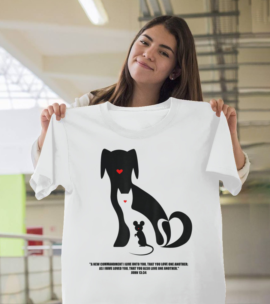 Christian I Love Dogs Cats Mice John 13:34 Commandment T-Shirt