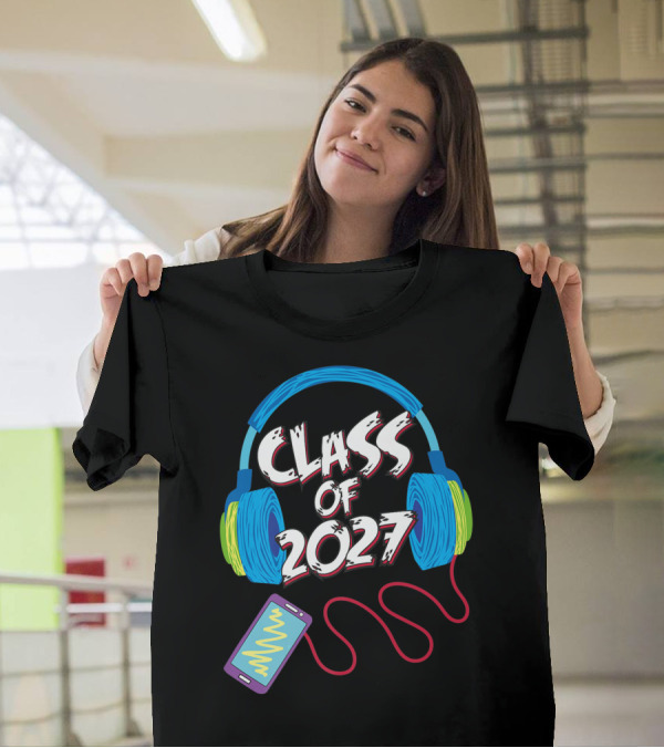 Class Of 2027 Headphones Smartphone 5th Grade Boy Girl T-Shirt