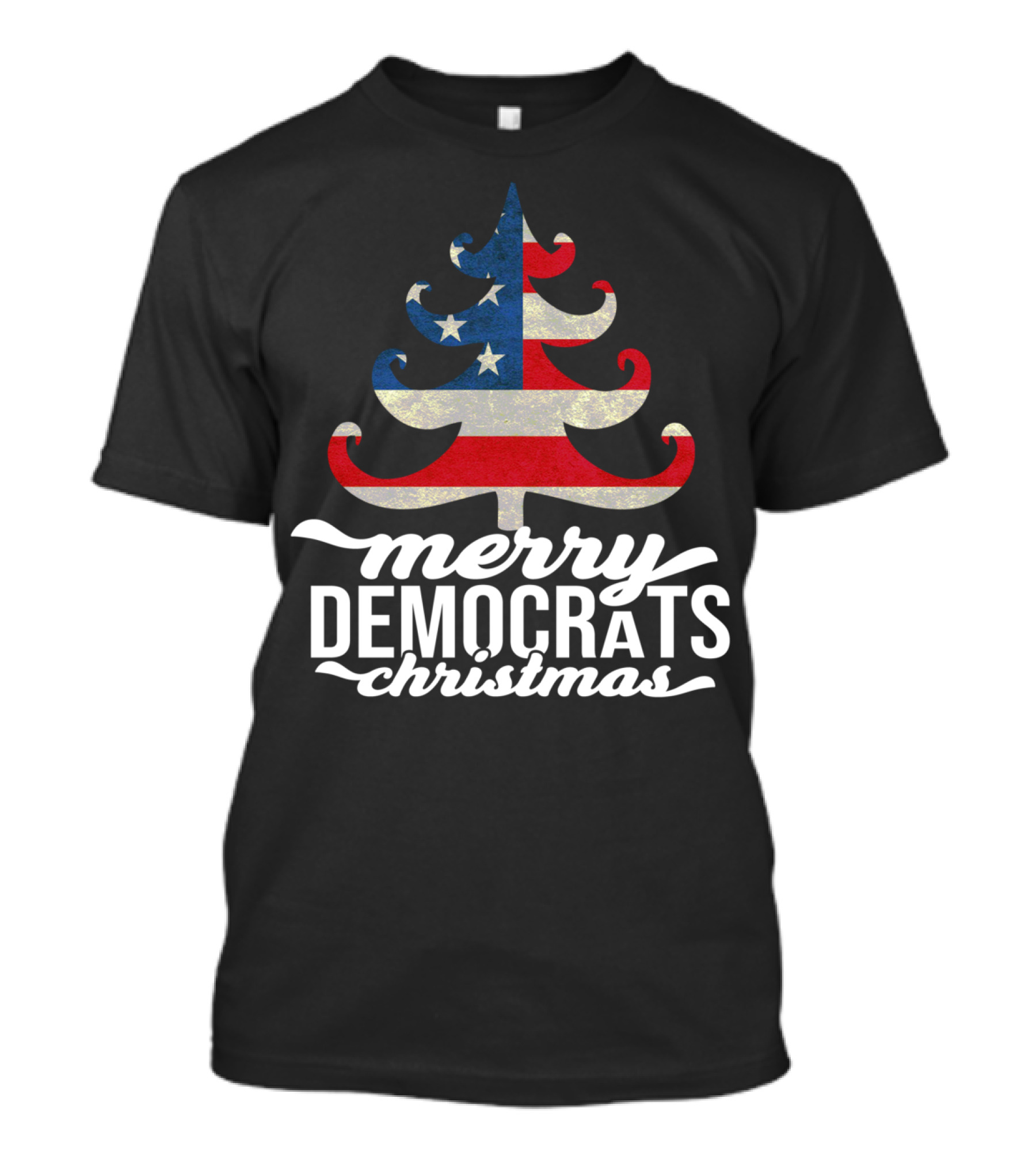 Merry Christmas Democrats Patriotic Tree USA Flag Stars T-Shirt