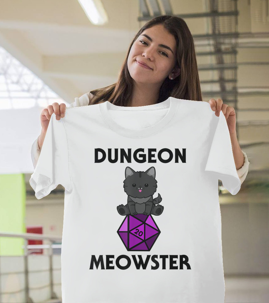 Dungeon Meowster Cute Cat On D20 Dice For Tabletop Gamer T-Shirt