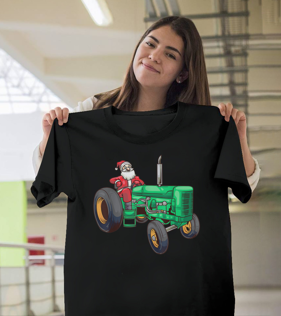 Santa Claus Riding Green Farm Tractor T-Shirt