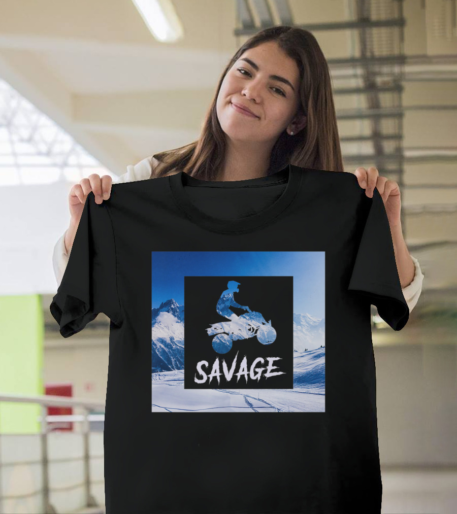 Savage Quad Bike Adventure 4Wheeler ATV in Snowy Mountains T-Shirt