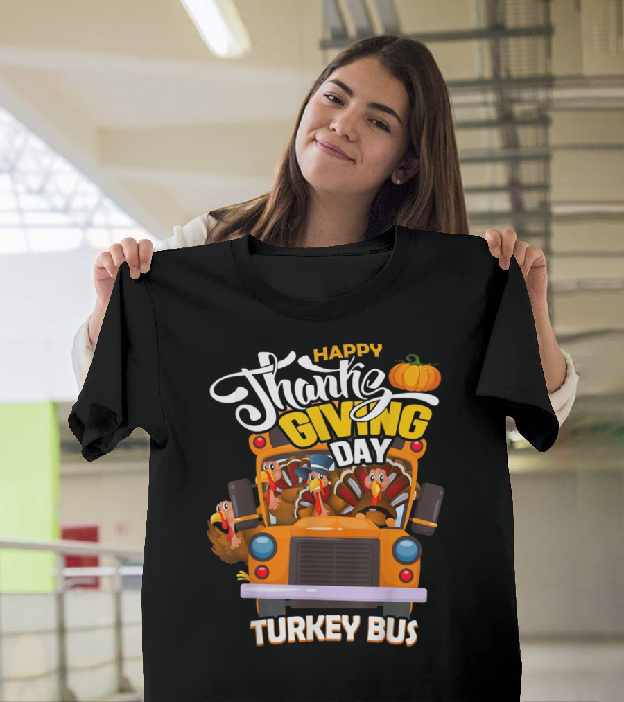 Happy Thanksgiving Day Turkey Bus T-Shirt