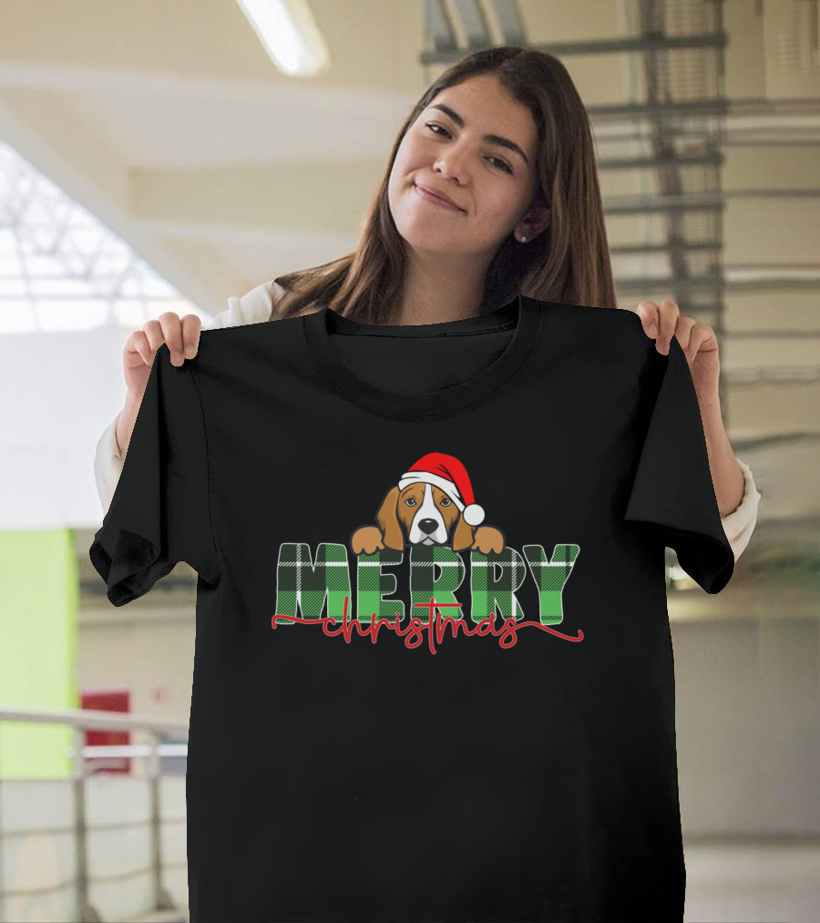 Merry Christmas Funny Beagle Santa Hat T-Shirt