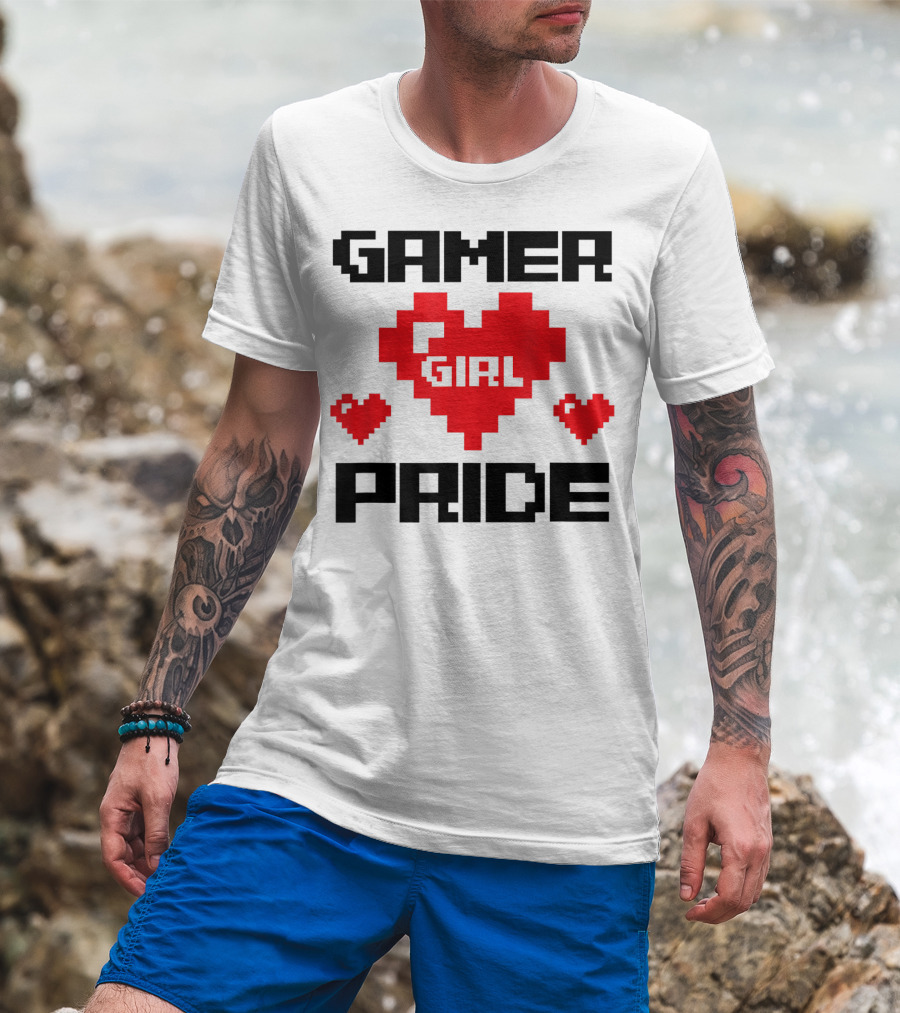 Gamer Girl Pride Pixel Heart Cute Female Gaming T-Shirt
