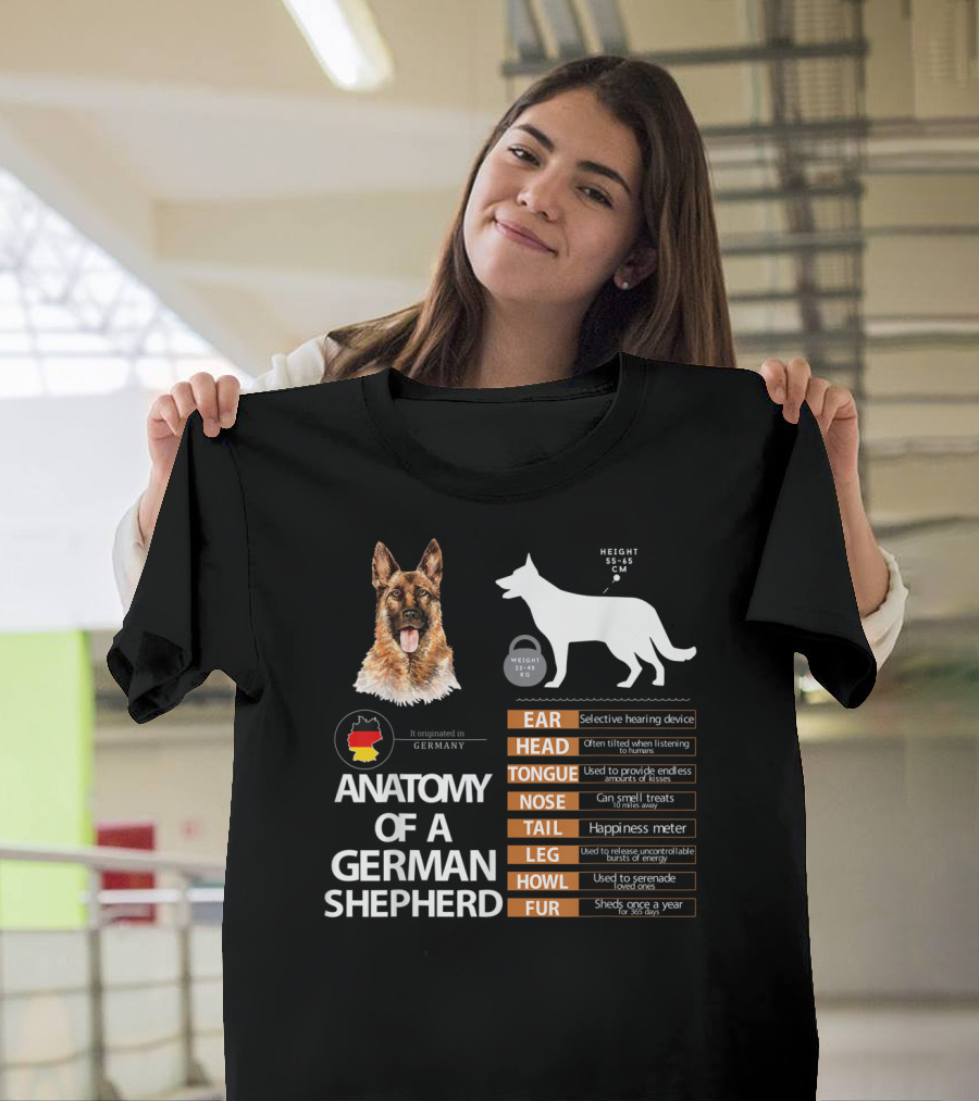 Anatomy Of A German Shepherd Ear Head Tongue Nose Tail Leg Howl Fur T-Shirt