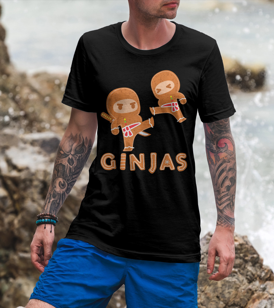Ginjas Gingerbread Ninja Character Kung Fu Kicks T-Shirt