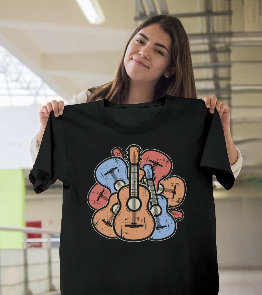 Colorful Guitars And Ukuleles Funny Guitarist Musician T-Shirt