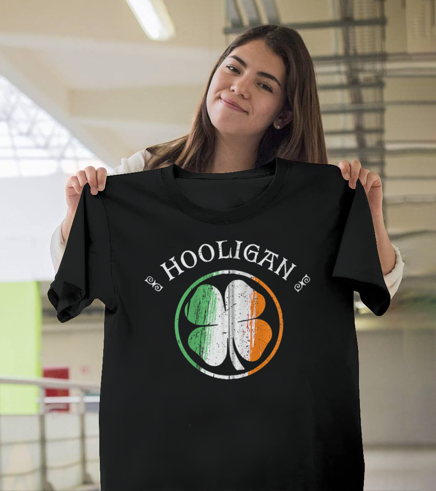 Hooligan Irish Shamrock Flag St Patrick's Day Clover Emblem T-Shirt